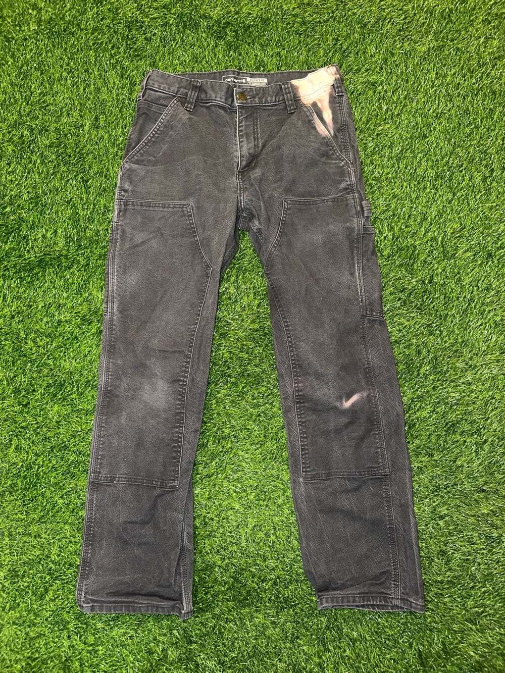 Carhartt Relaxed Fit Work Pants Size 30x30 Black Bleach Distressed